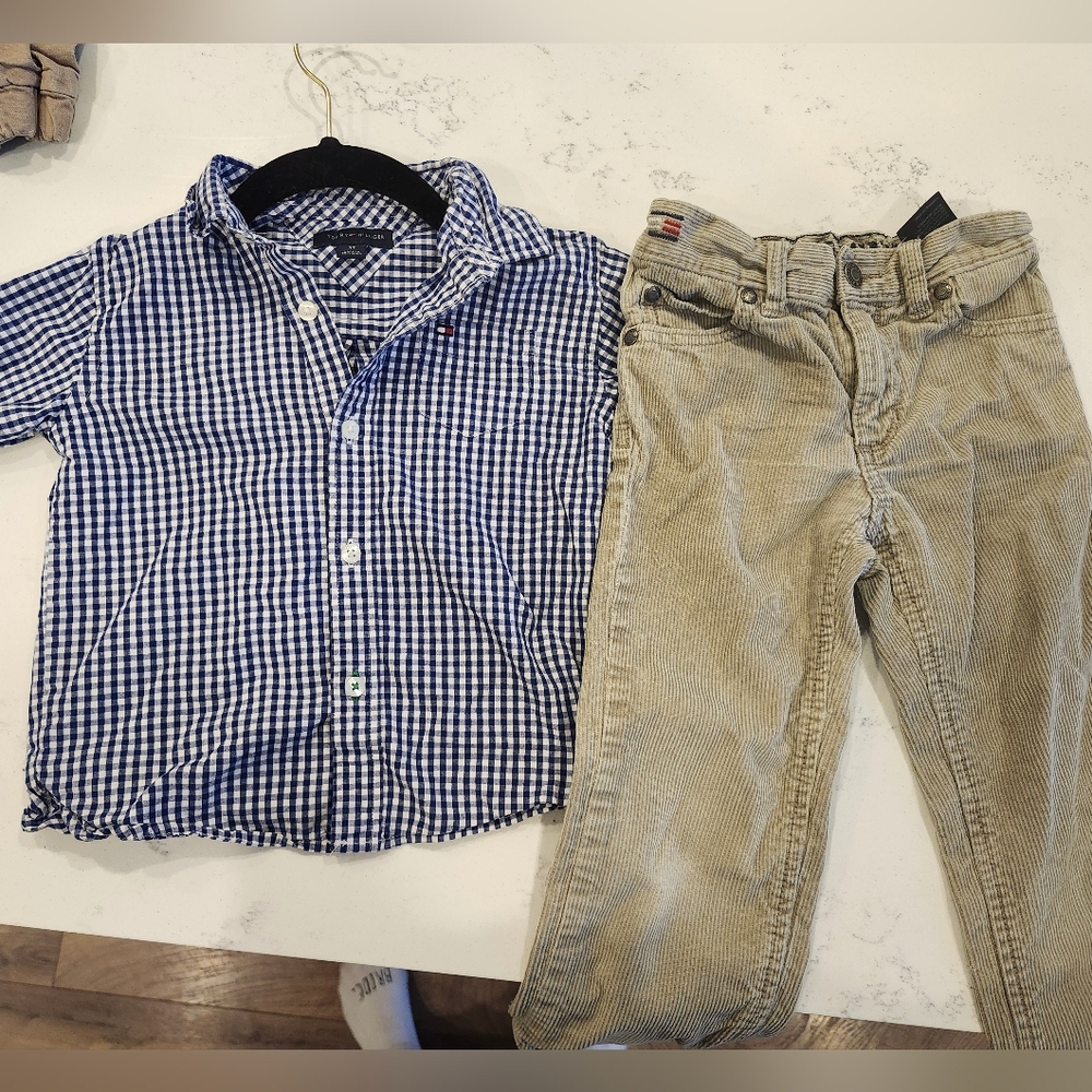 Tommy Hilfiger Blue and White Checkered Kids Button Down Shirt